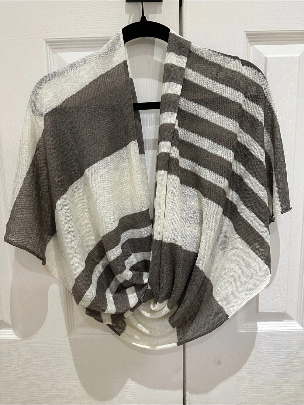 Vince Infinity Cream and Gray (Taupe) Striped Lightweight Wrap Scarf